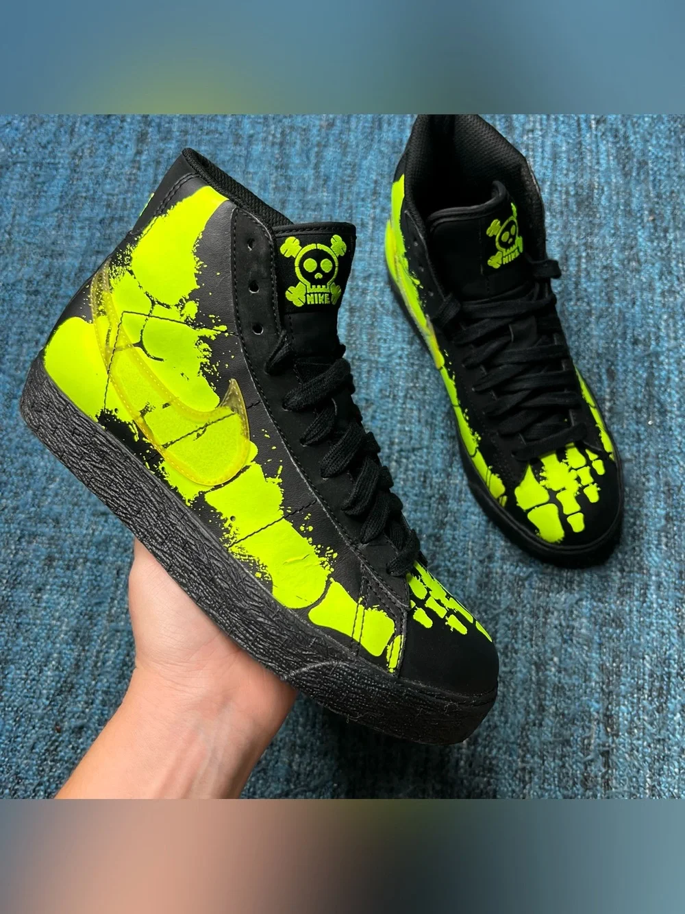 Nike Blazer Mid GS Glow in the Dark Skeleton Sneakers Black Volt 4.5Y or 6 Women